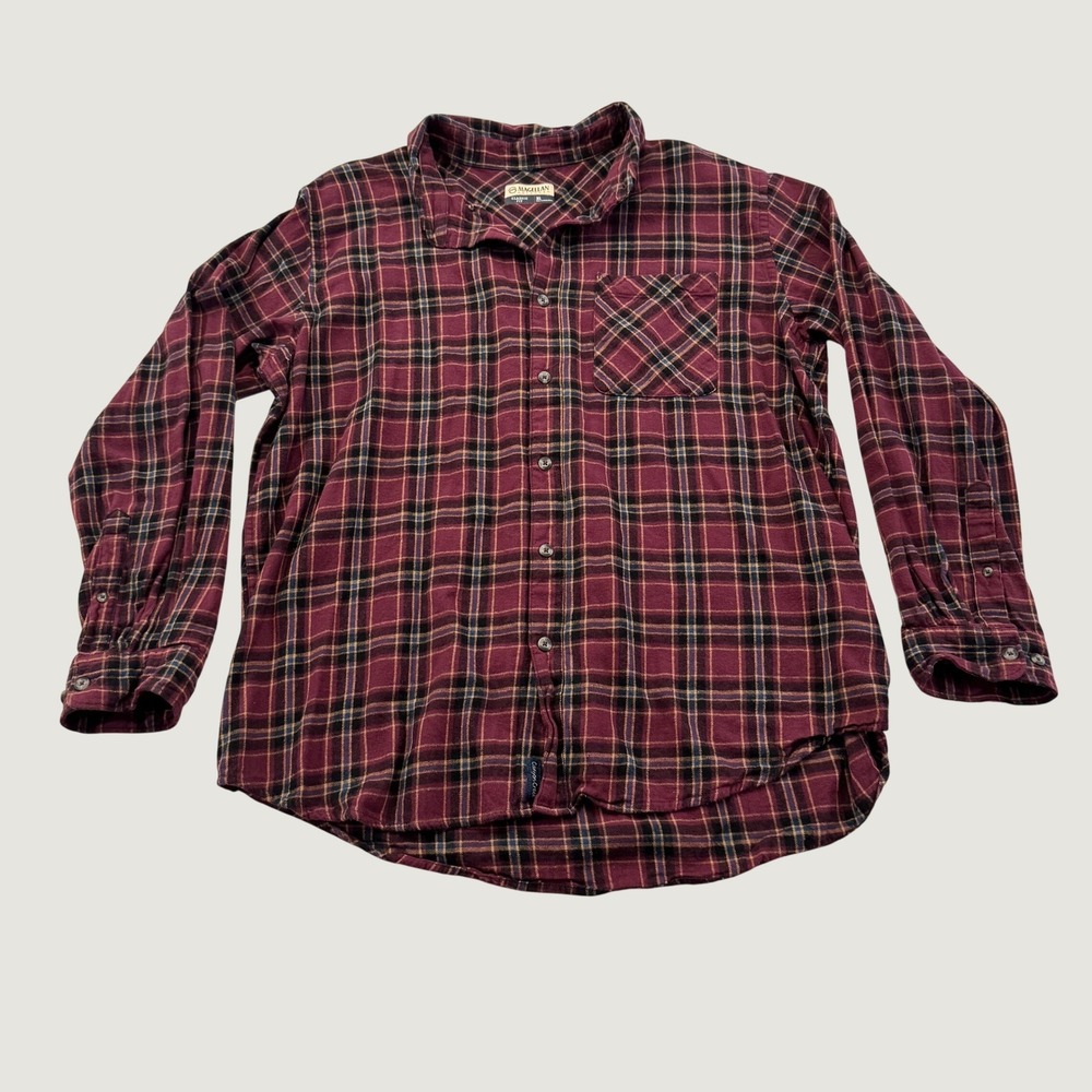 Magellan Canyon Creek Flannel Shirt Mens XL Burgundy Plaid Cotton Classic Fit